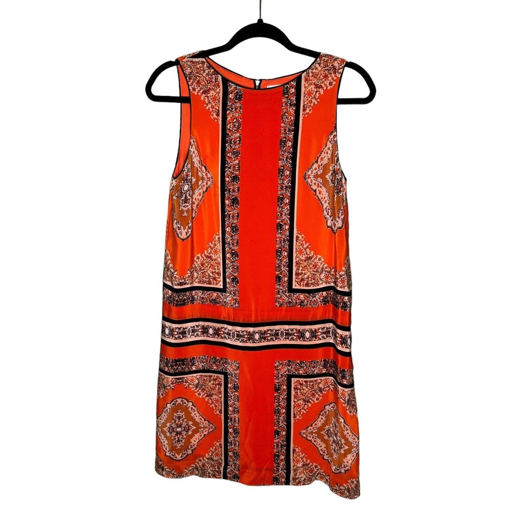 Maeve Anthropologie Canna Orange Black Silk Bandana Print Shift Dress Size 2